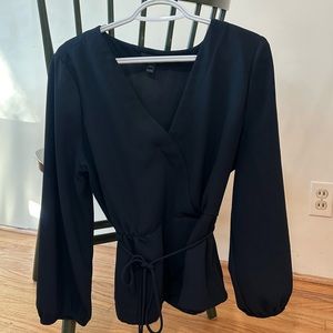 Dark blue, J. Crew women’s blouse, waist tie, long sleeve/three-quarter sleeve